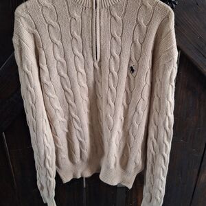 Ralph Lauren Men's Beige Cable Knit Zip-Up Sweater